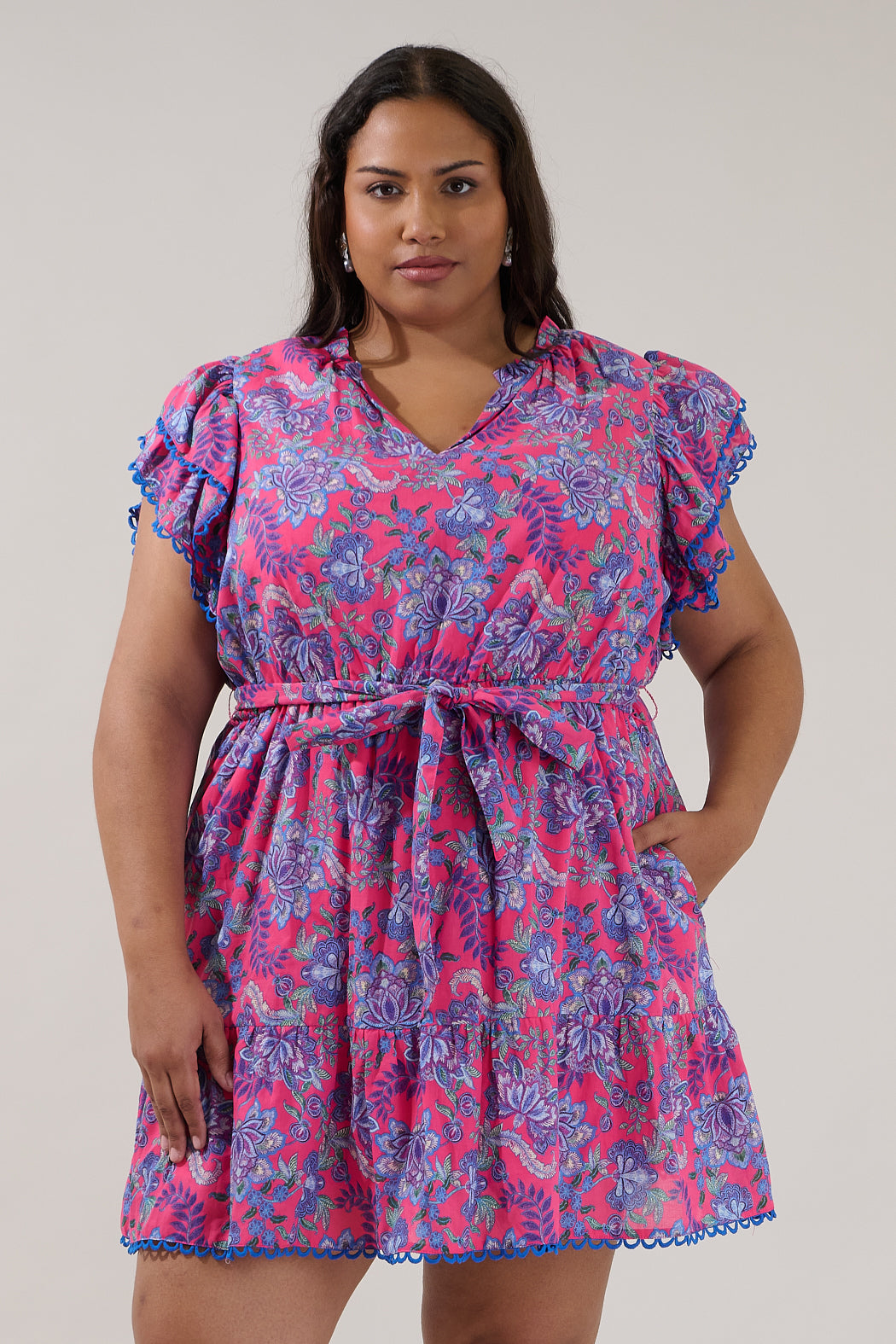 Eriny Ruffle Mini Dress Floral Curve