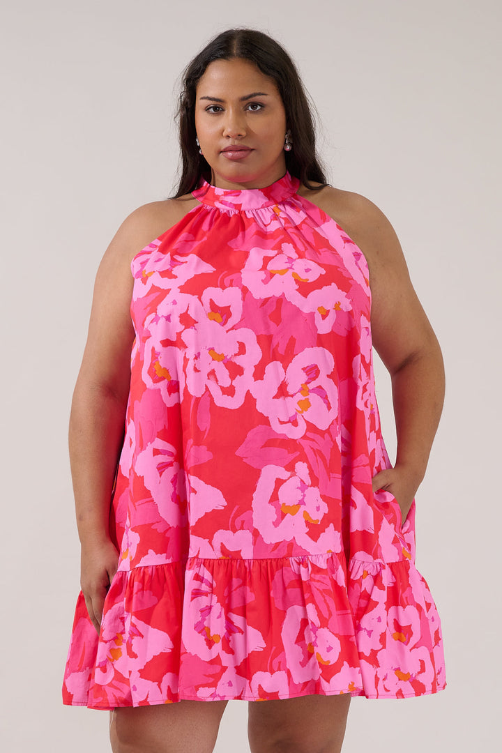 Della Halter Mini Dress Floral Curve