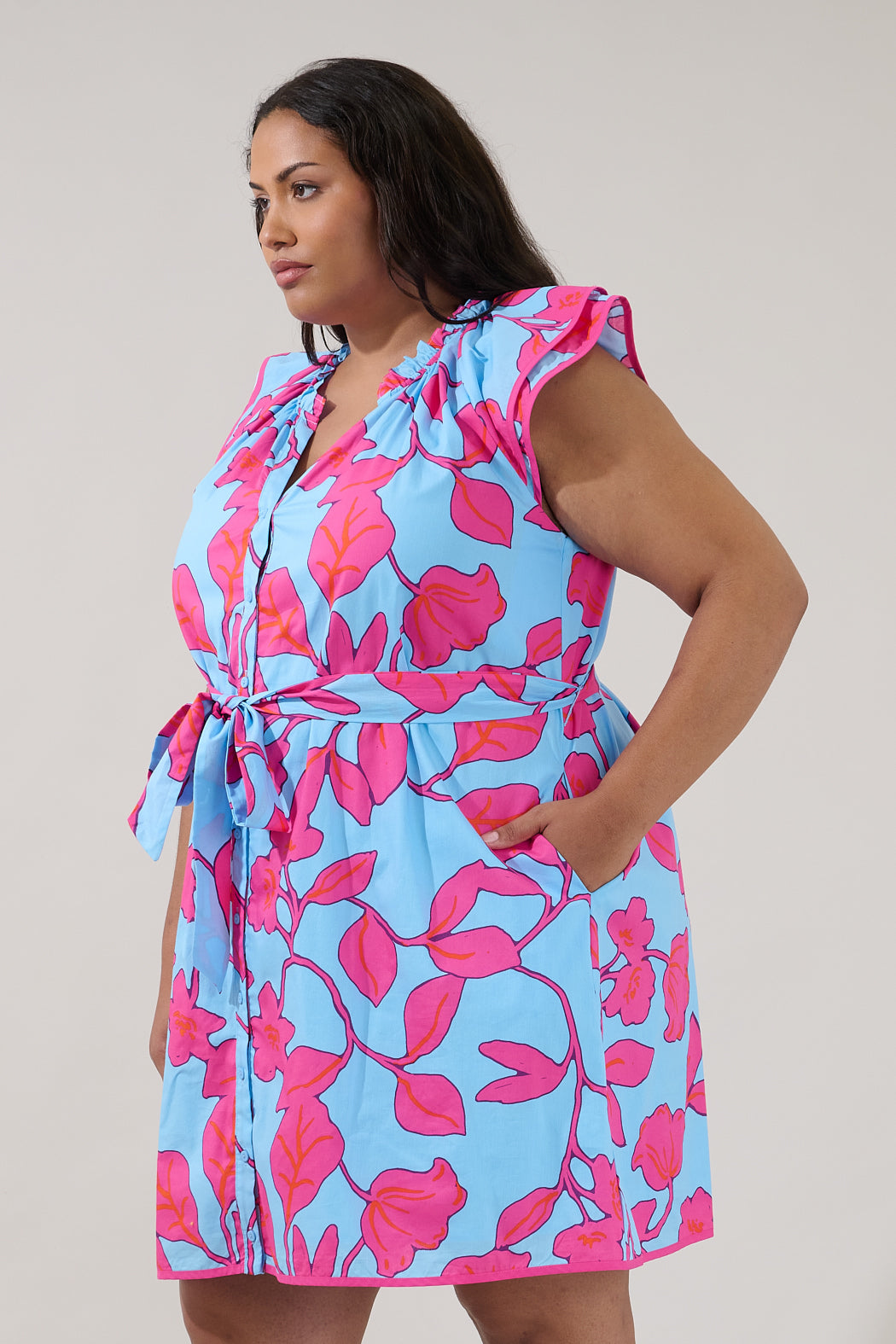 Olera Ruffle Mini Dress Floral Curve