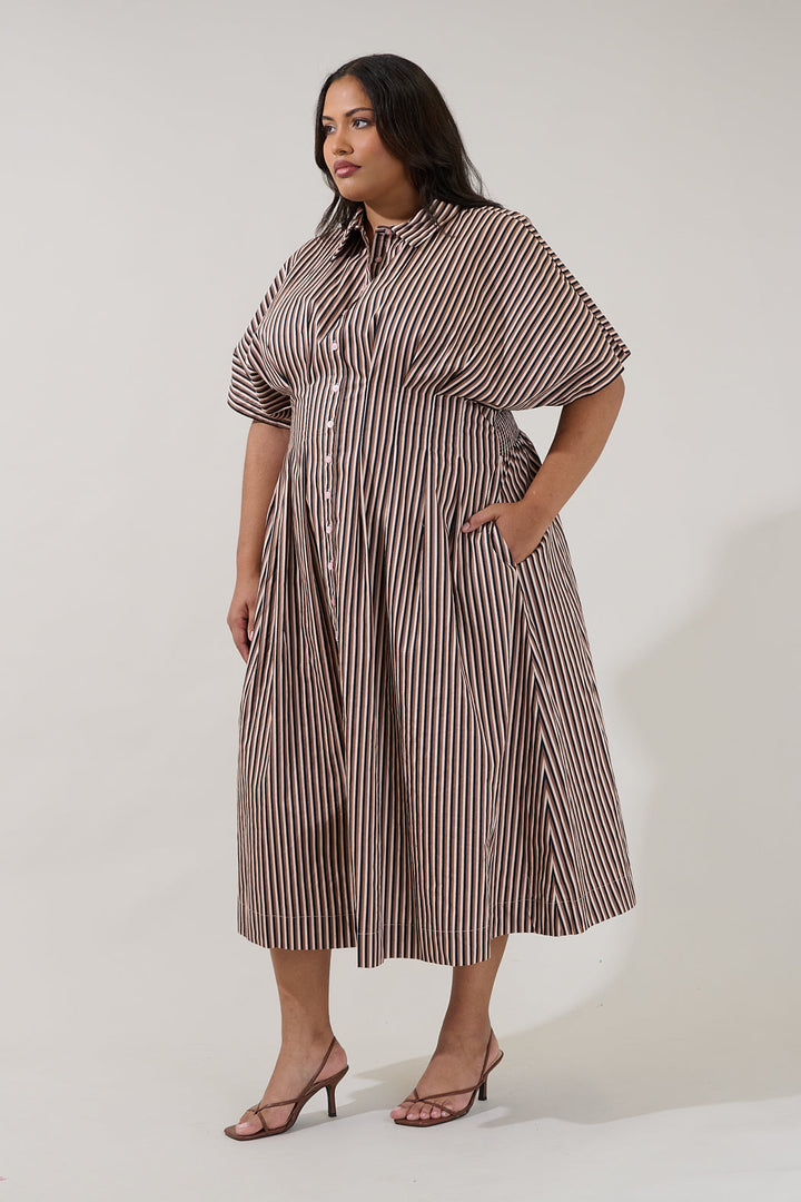 Wilderra Pleated Midi Dress Tiramisu Curve