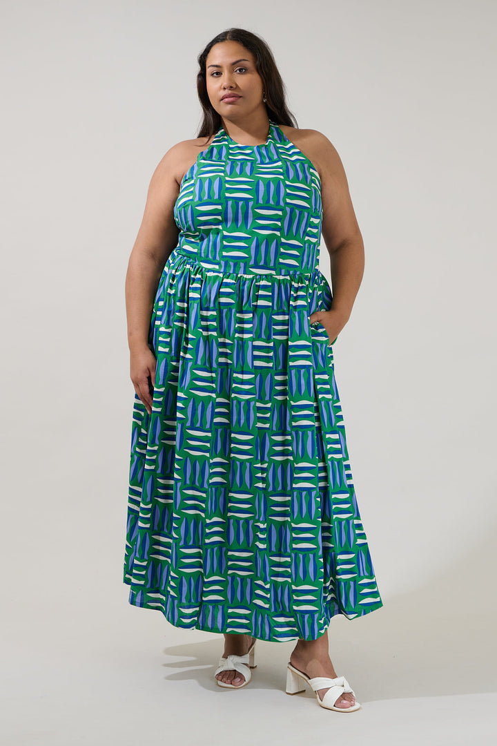 Daine Halter Neck Maxi Dress Marlin Curve