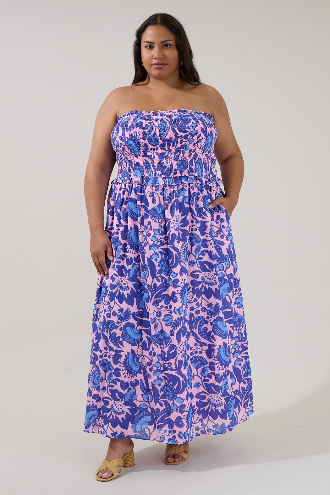 Riela Smocked Maxi Dress Floral Curve