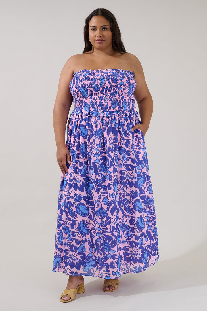 Riela Smocked Maxi Dress Floral Curve