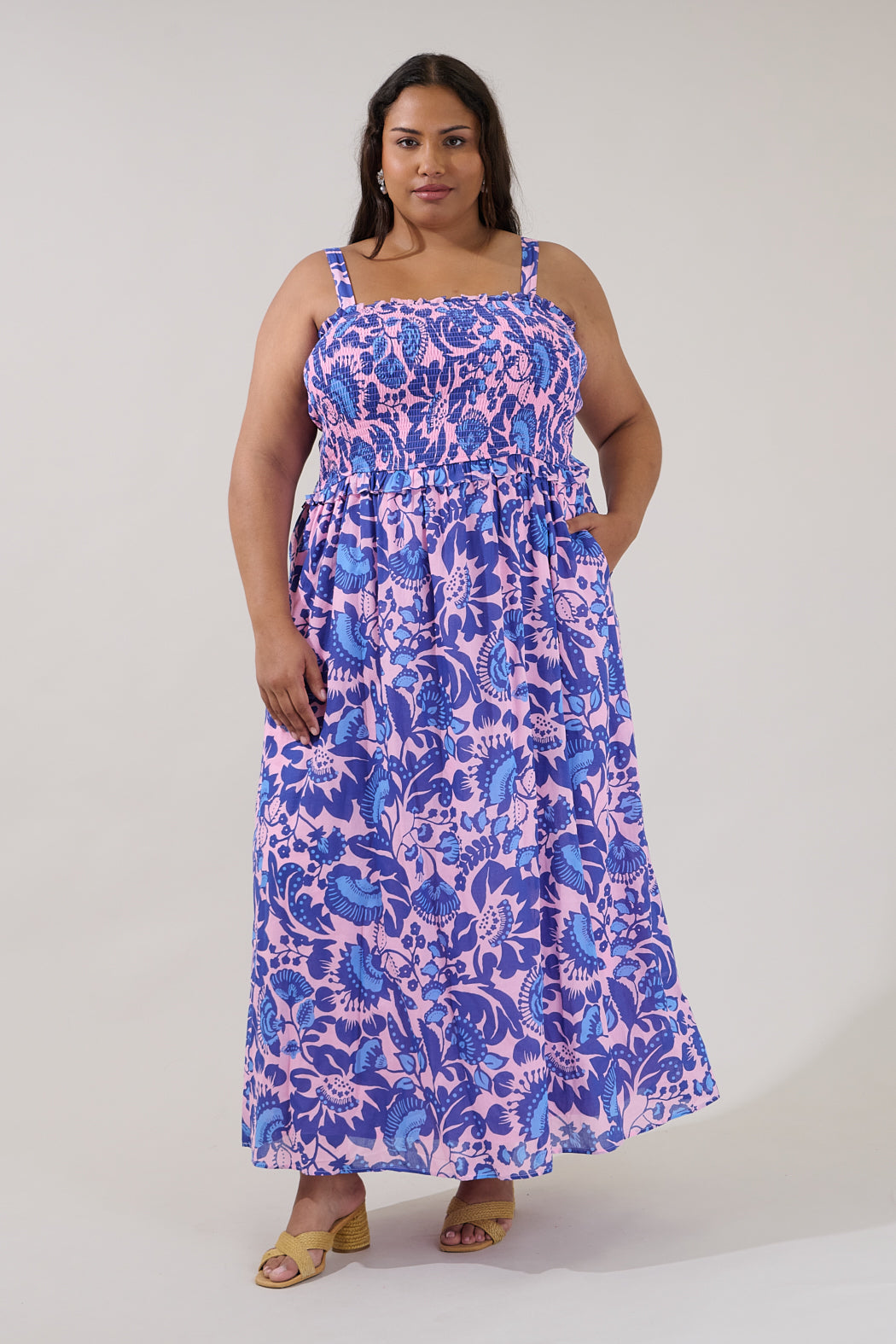 Riela Smocked Maxi Dress Floral Curve