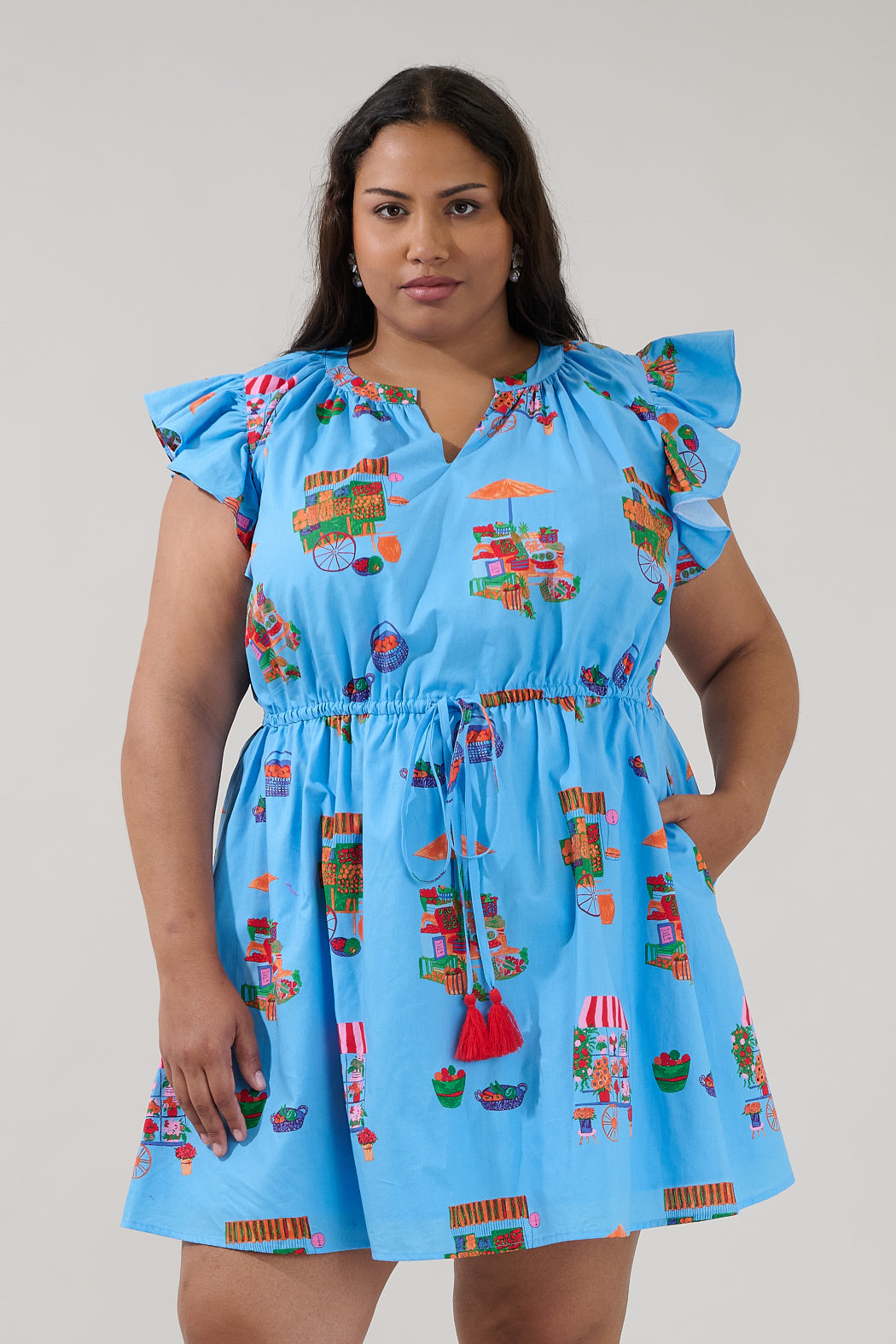 Sutton Drawstring Mini Dress Flower Mart Curve