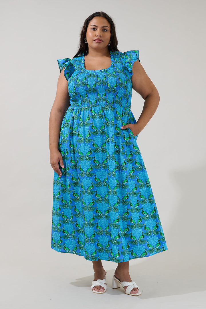 Sherly Smocked Midi Dress Peacock Curve
