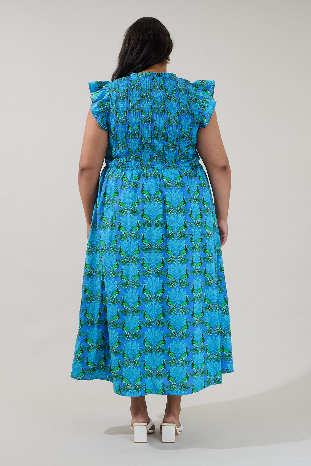 Sherly Smocked Midi Dress Peacock Curve