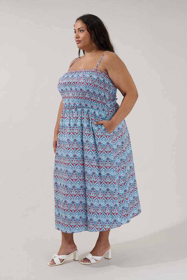 Abrelia Smocked Midi Dress Floral Curve