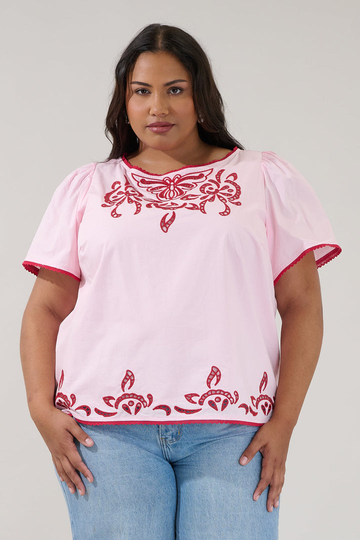 Jocie Embroidered Puff Sleeve Top Curve