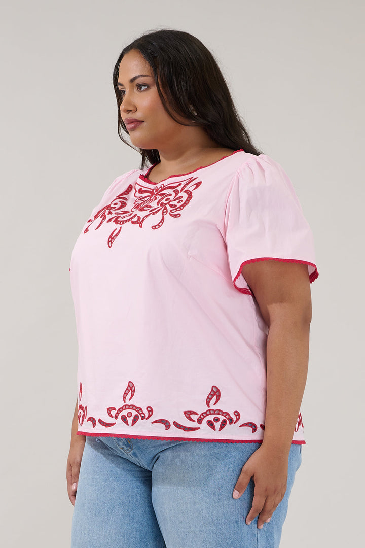 Jocie Embroidered Puff Sleeve Top Curve
