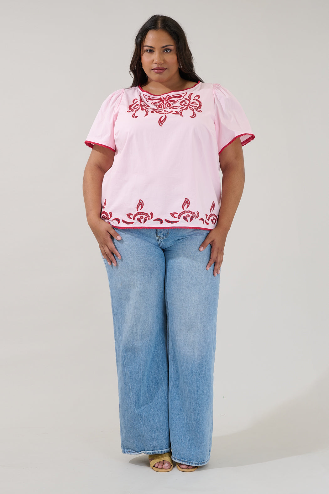 Jocie Embroidered Puff Sleeve Top Curve