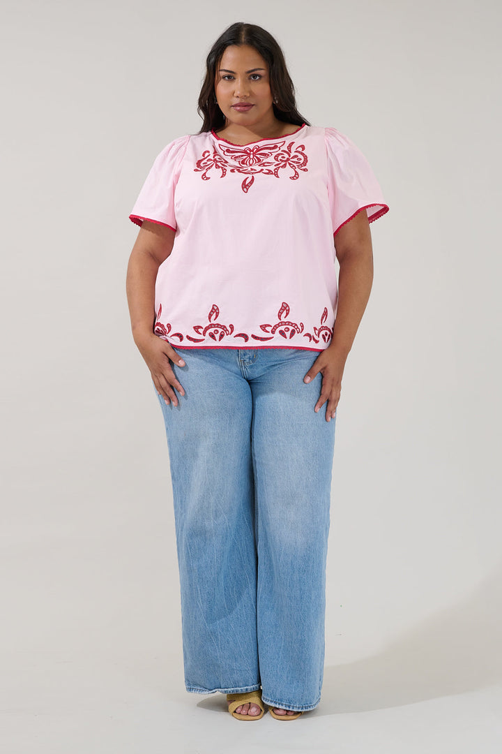 Jocie Embroidered Puff Sleeve Top Curve