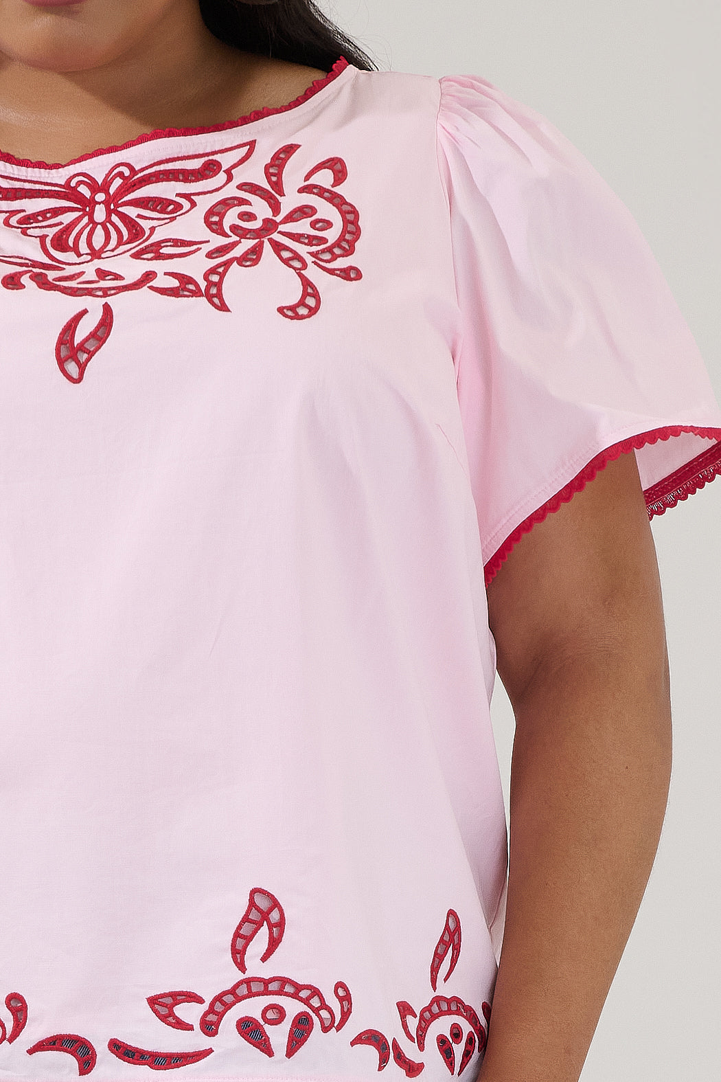 Jocie Embroidered Puff Sleeve Top Curve