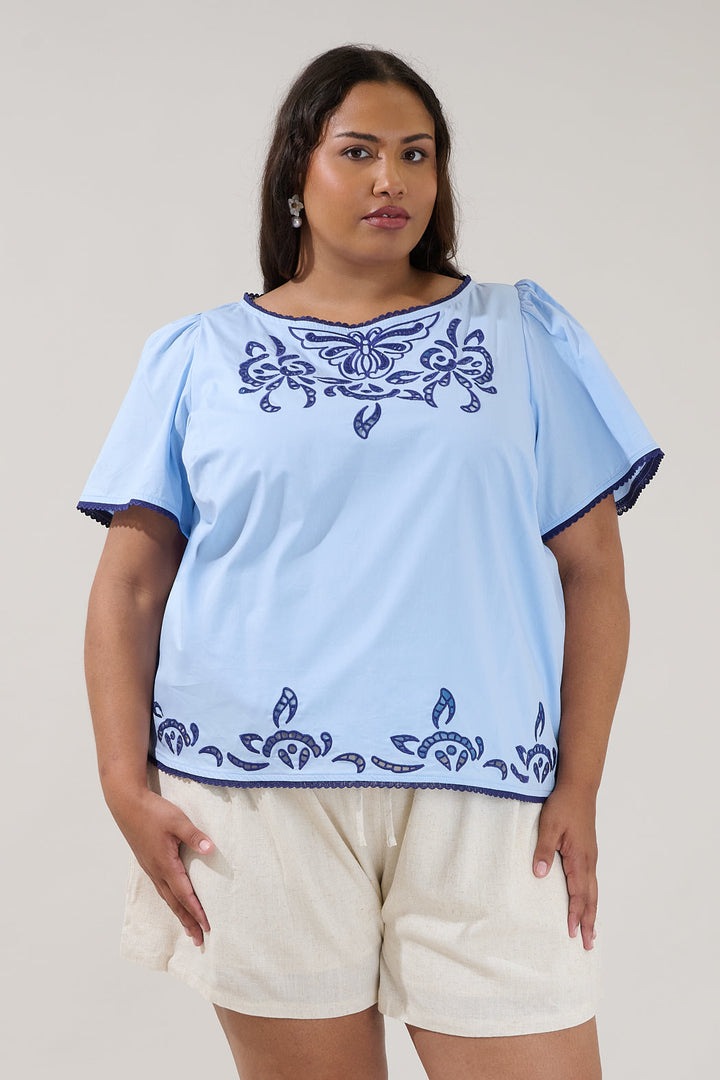 Jocie Embroidered Puff Sleeve Top Curve