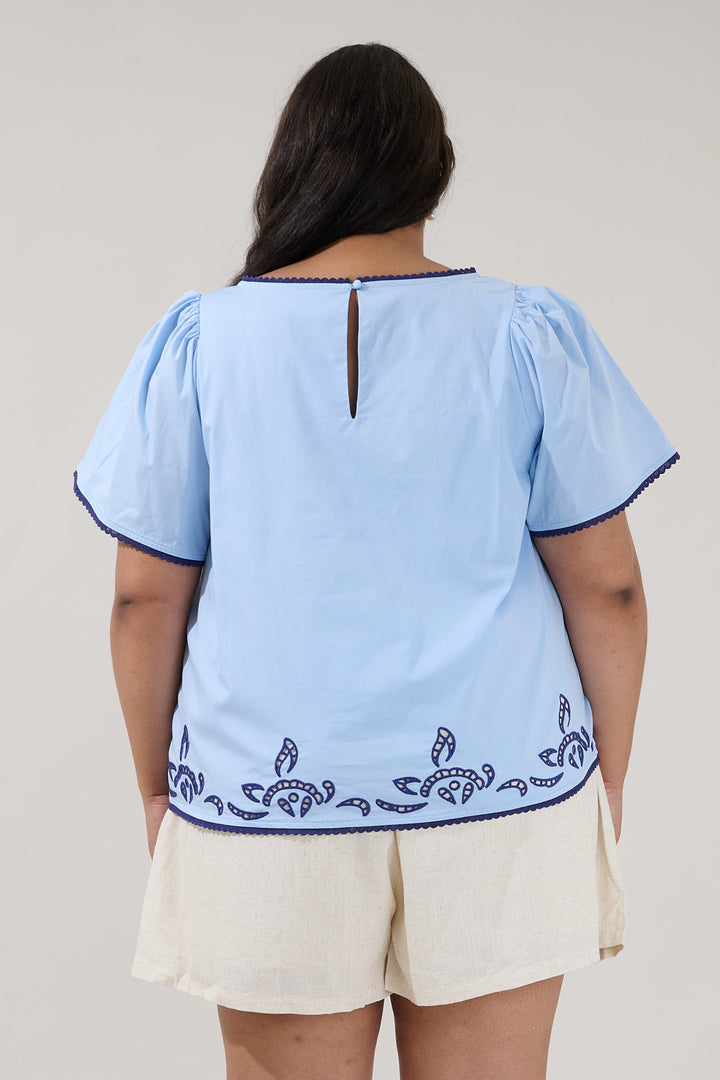 Jocie Embroidered Puff Sleeve Top Curve