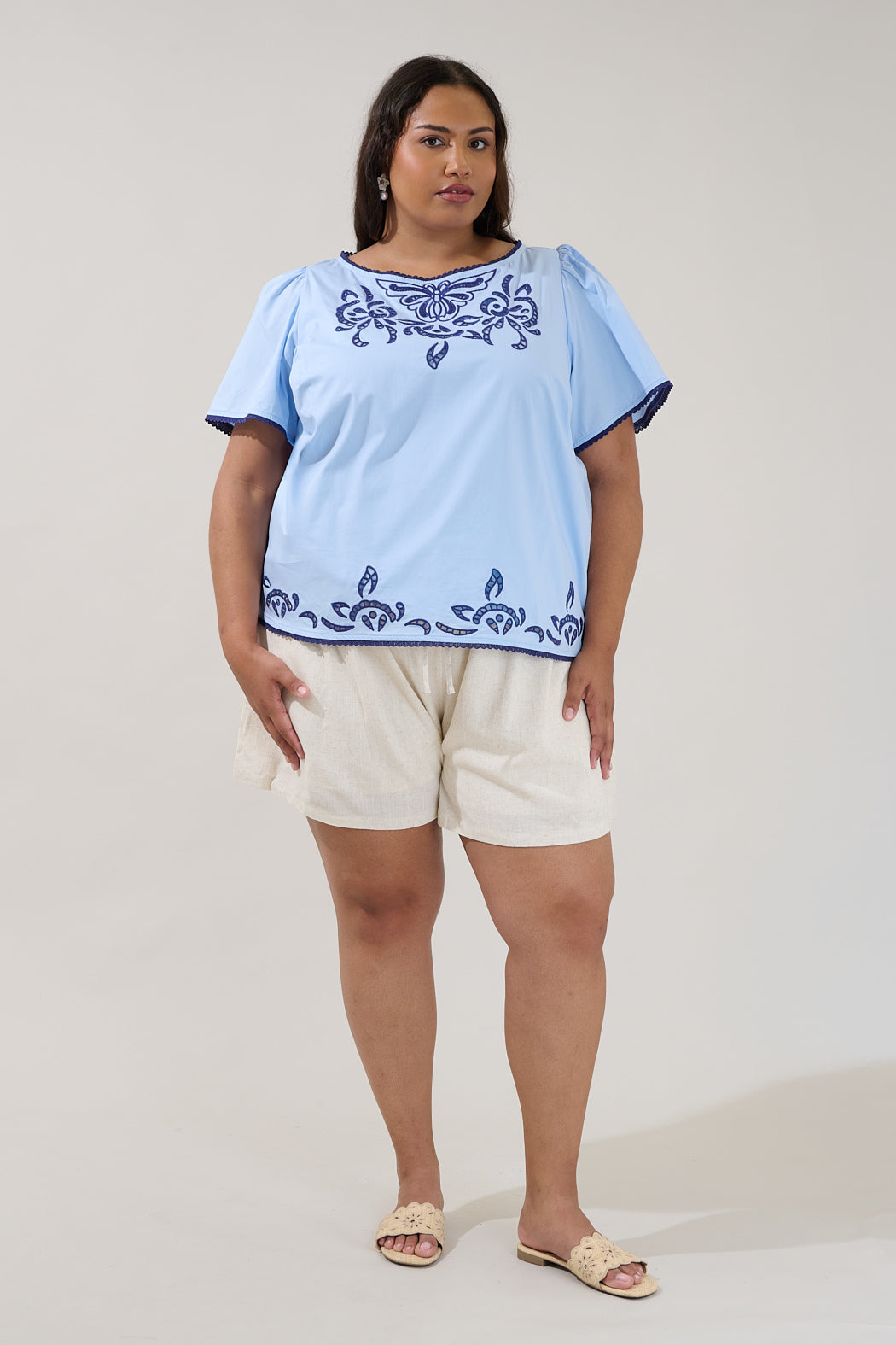 Jocie Embroidered Puff Sleeve Top Curve