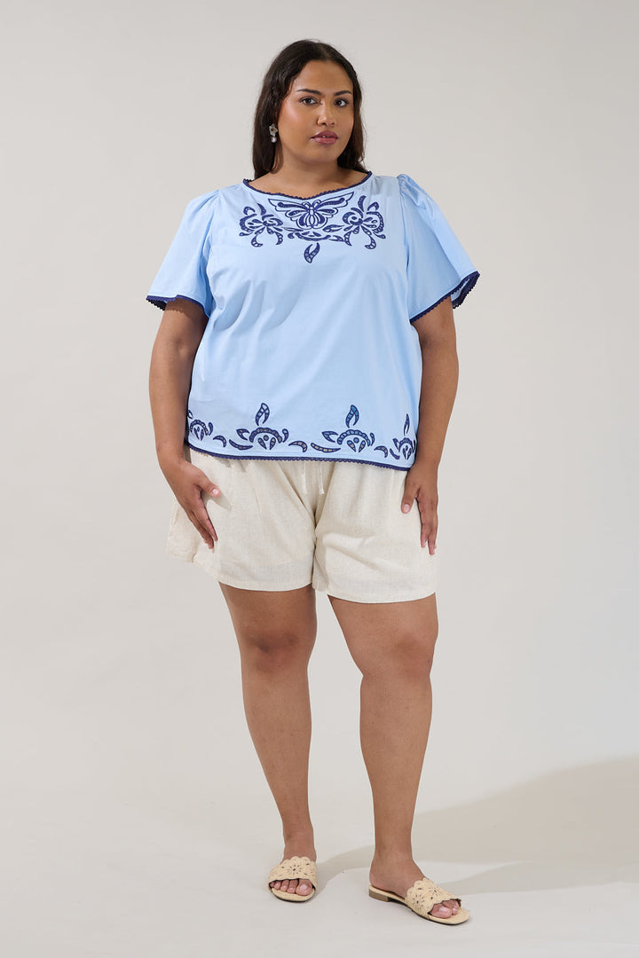 Jocie Embroidered Puff Sleeve Top Curve