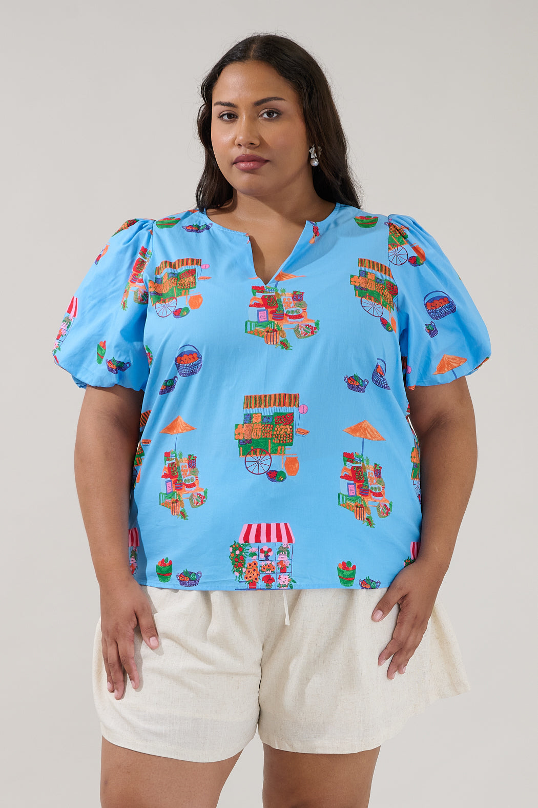 Adi Poplin Split Neck Top Flower Mart Curve
