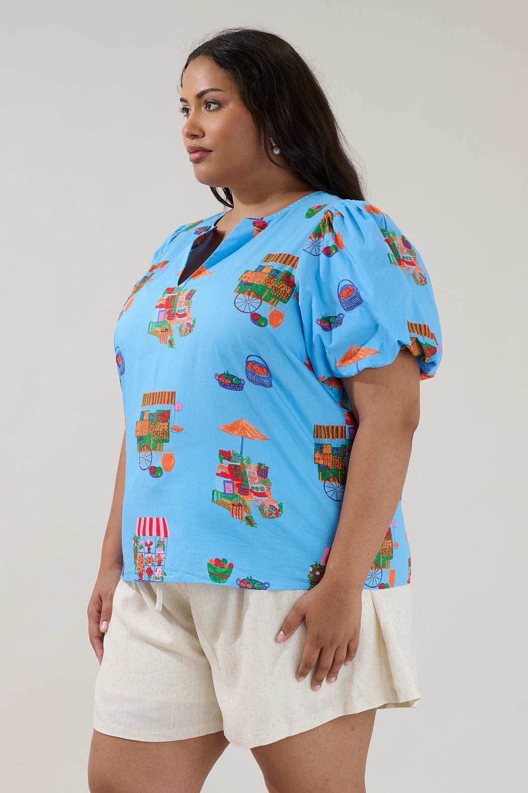 Adi Poplin Split Neck Top Flower Mart Curve