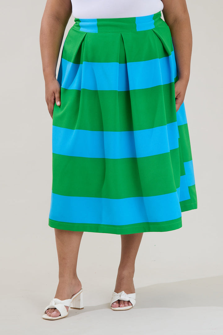 Lolli Stripe Pleated Midi Skirt Curve
