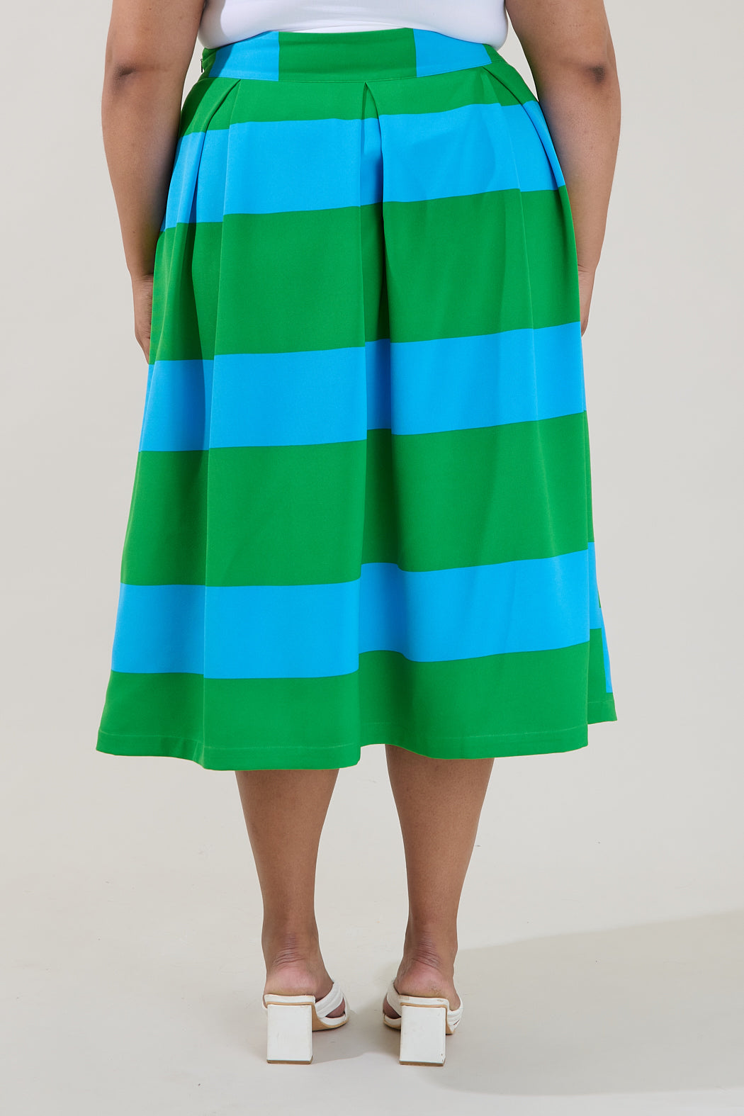 Lolli Stripe Pleated Midi Skirt Curve