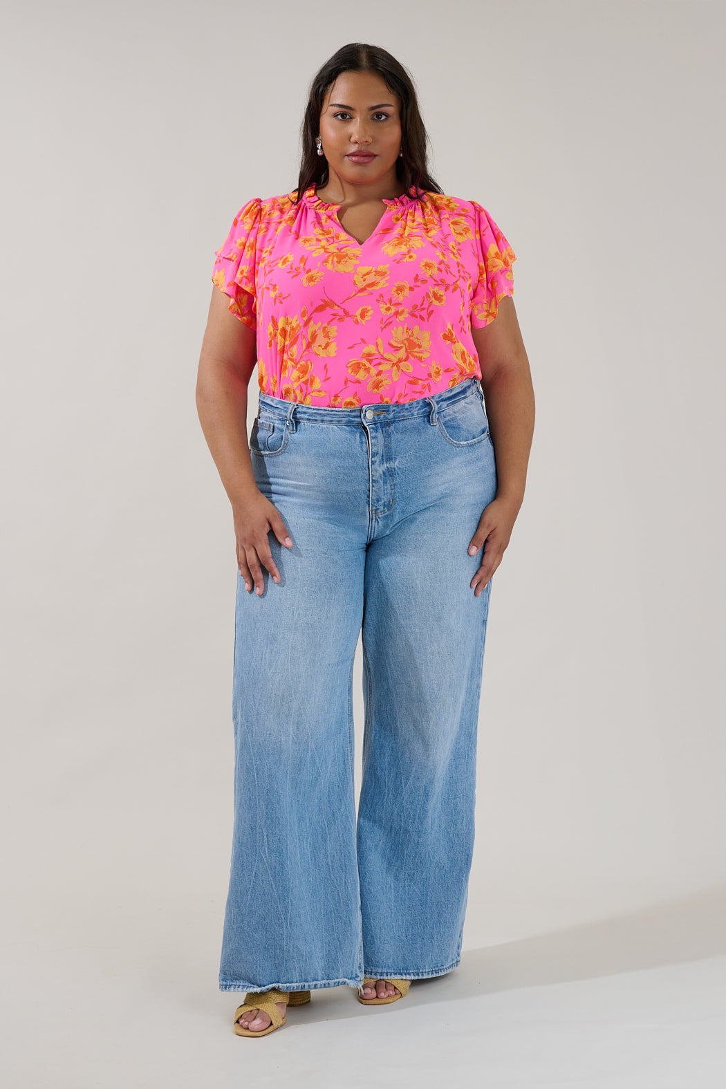 Montie Ruffle Blouse Hot Rod Floral Curve