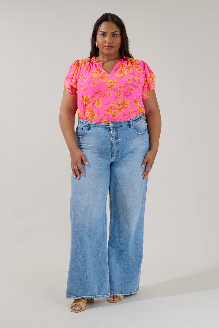 Montie Ruffle Blouse Hot Rod Floral Curve