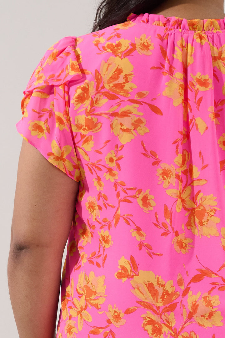 Montie Ruffle Blouse Hot Rod Floral Curve