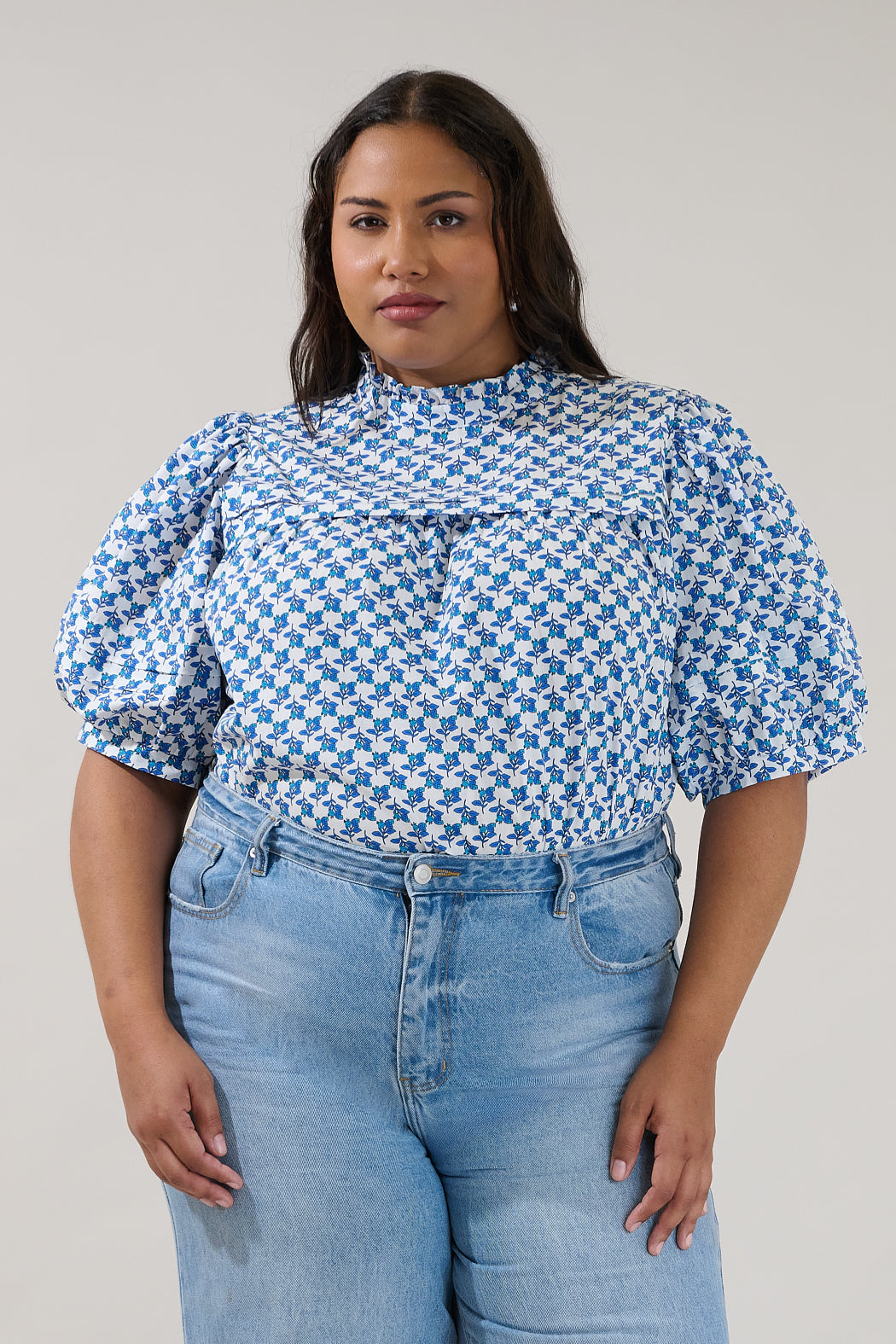 Ever After Mock Neck Blouse Floral Curve