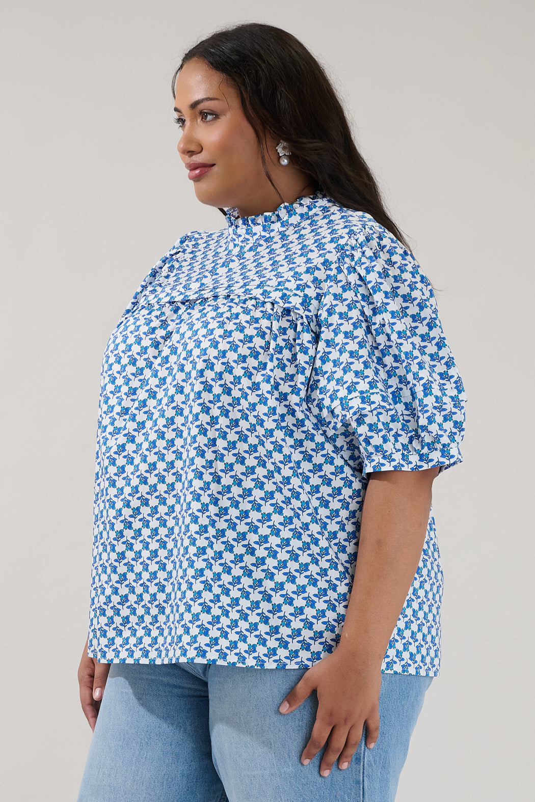 Ever After Mock Neck Blouse Floral Curve