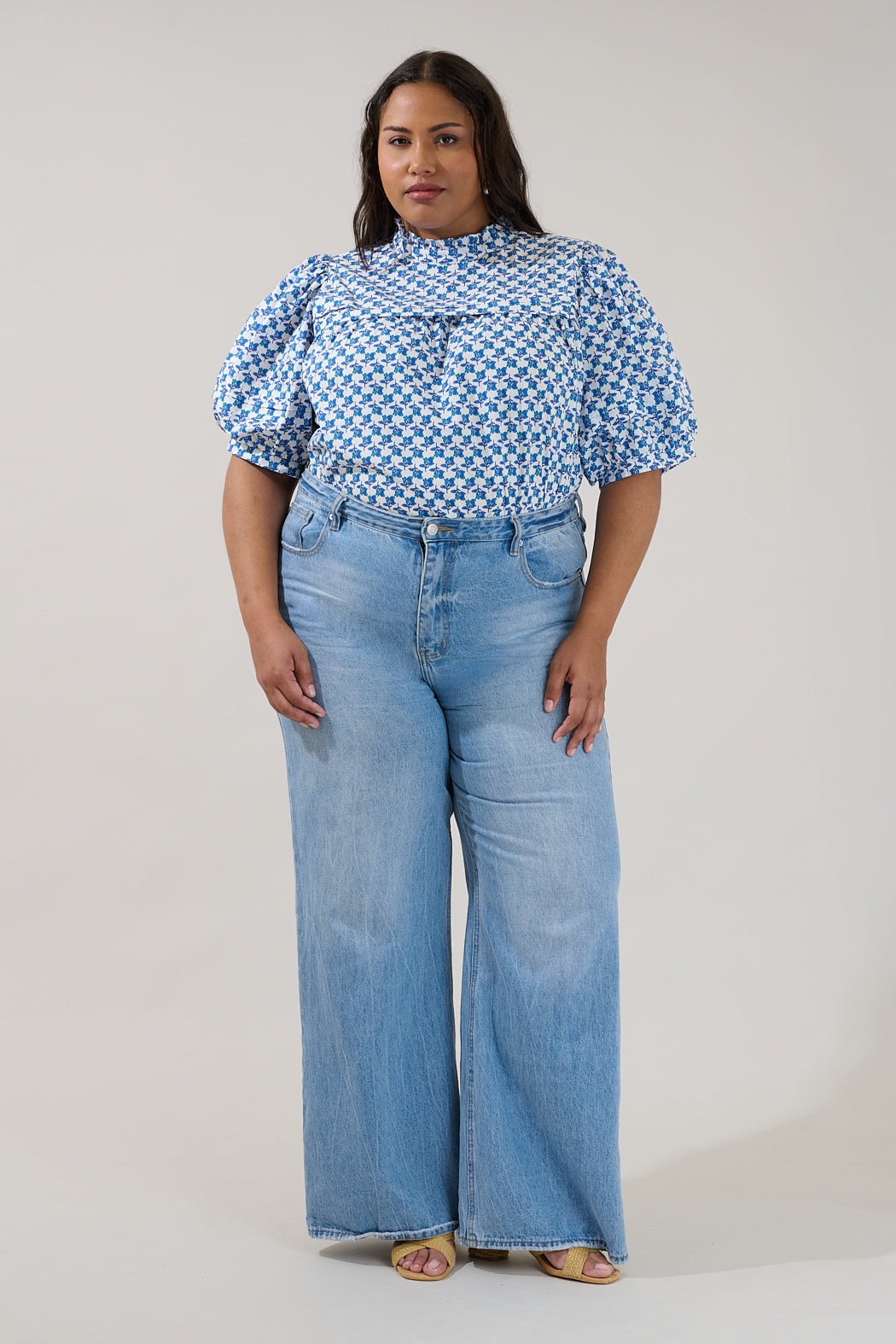 Ever After Mock Neck Blouse Floral Curve
