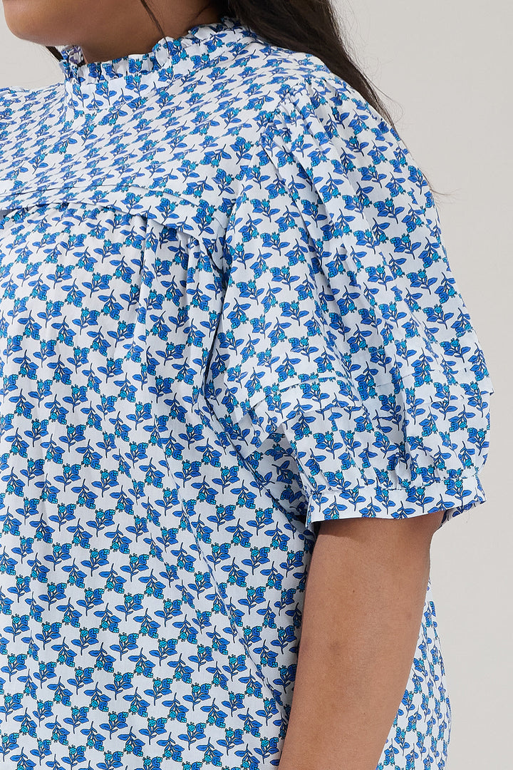 Ever After Mock Neck Blouse Floral Curve