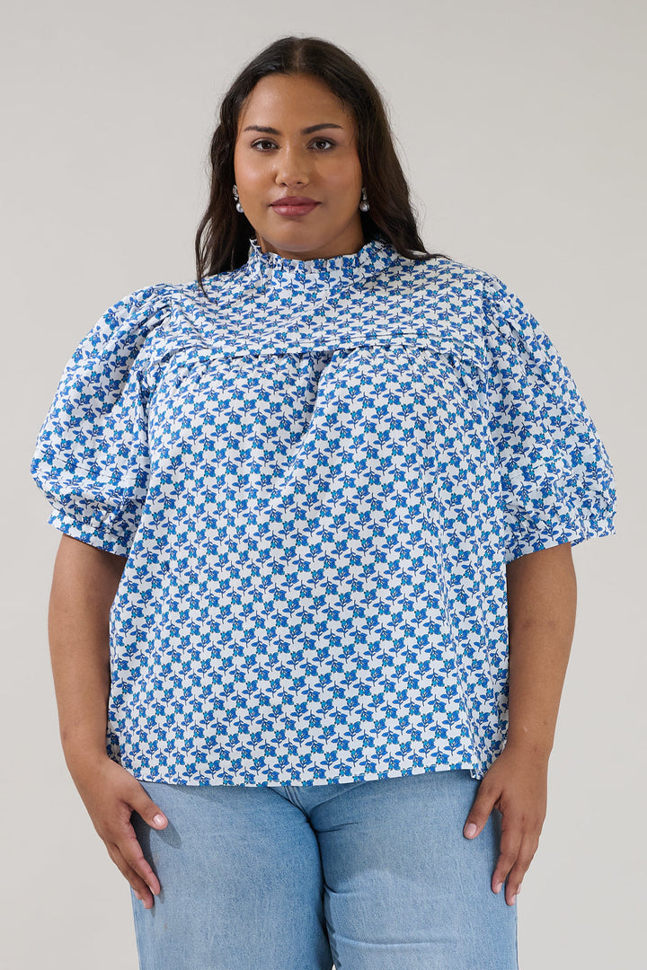 Ever After Mock Neck Blouse Floral Curve