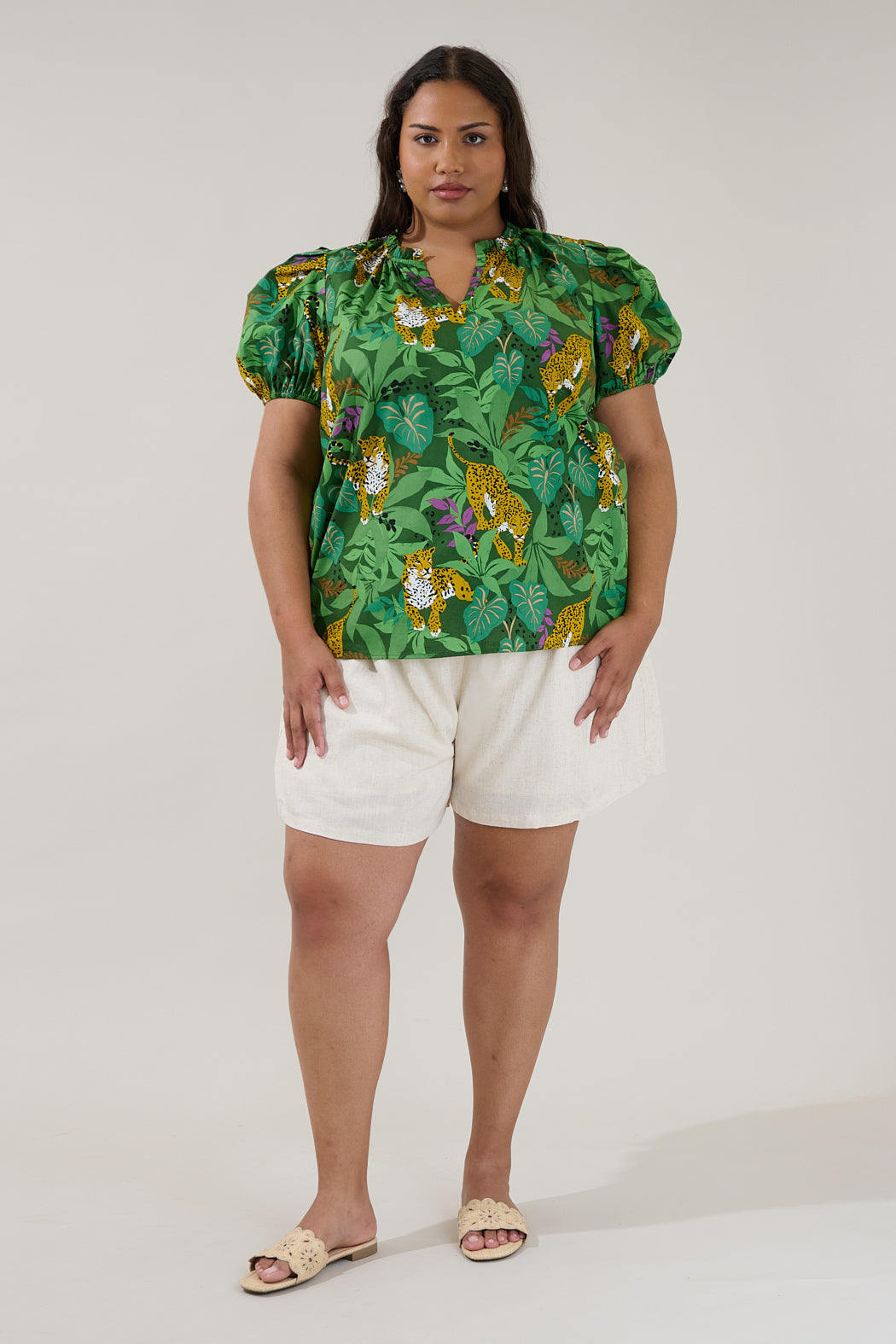 Berisa Split Neck Top Tropical Curve