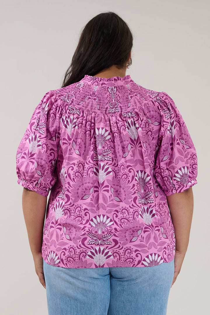 Blossom Smocked Mock Neck Top Floral Curve