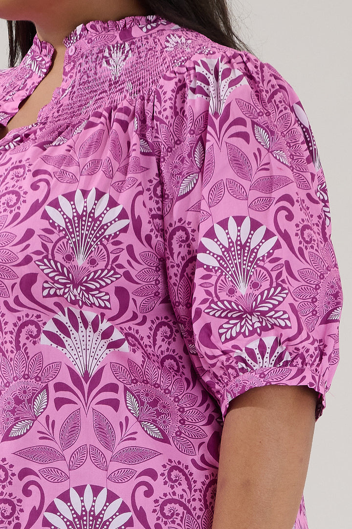 Blossom Smocked Mock Neck Top Floral Curve