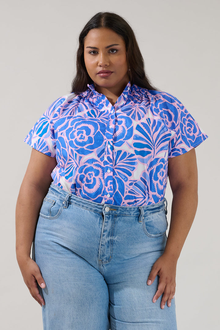 Patma Mock Neck Top Floral Curve