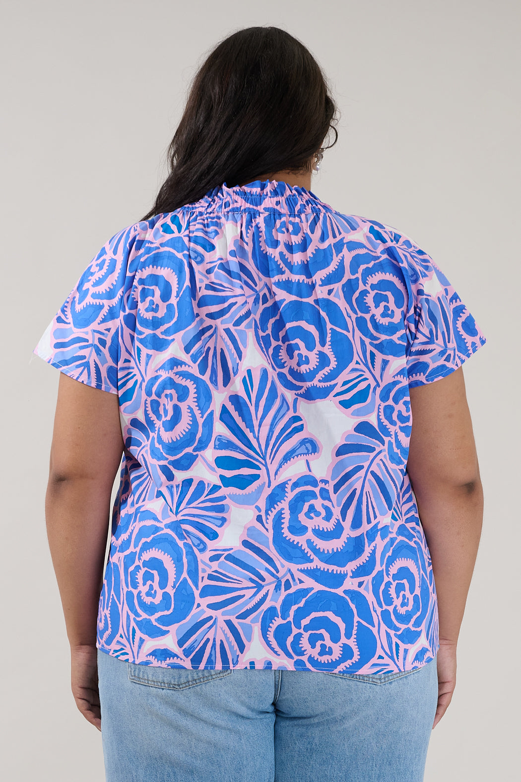 Patma Mock Neck Top Floral Curve