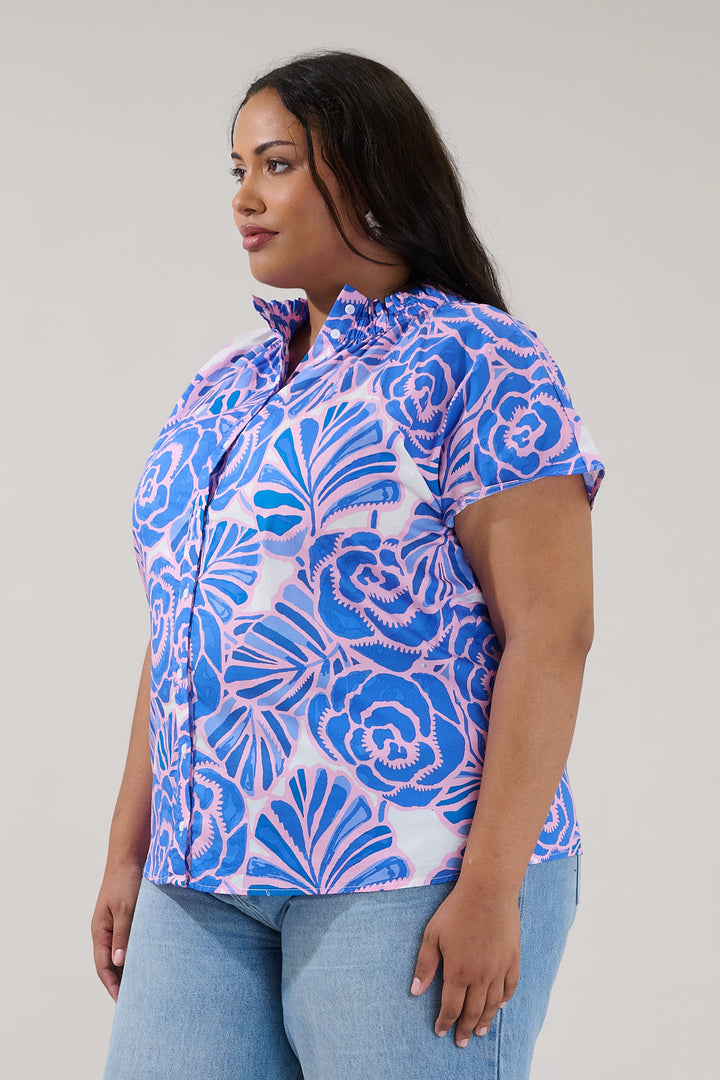 Patma Mock Neck Top Floral Curve