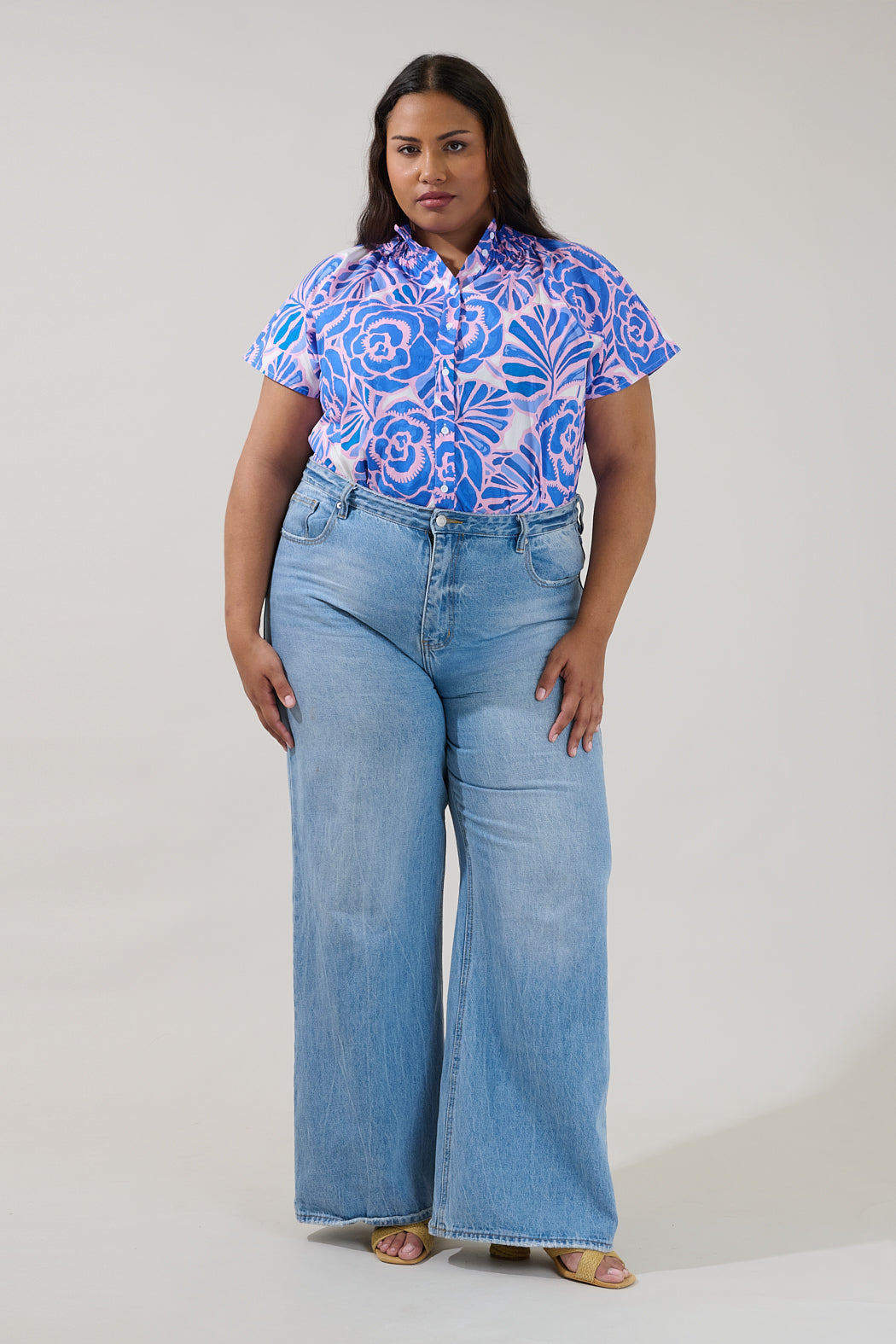 Patma Mock Neck Top Floral Curve