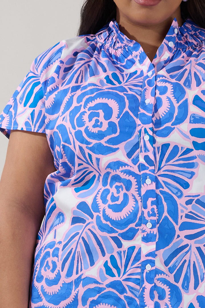 Patma Mock Neck Top Floral Curve