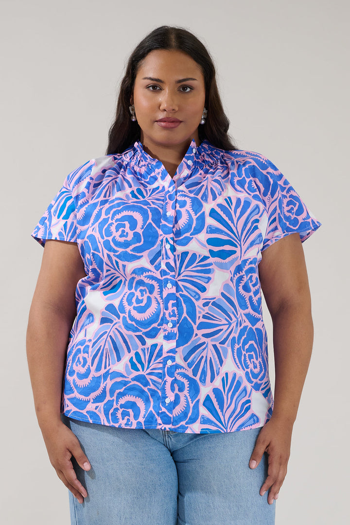 Patma Mock Neck Top Floral Curve