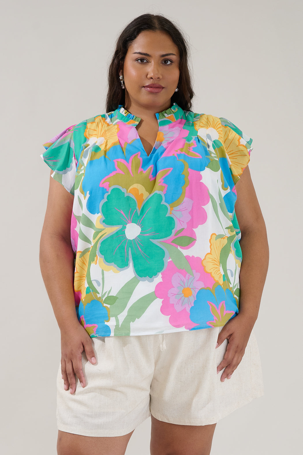 Cindi Ruffle Top Floral Curve