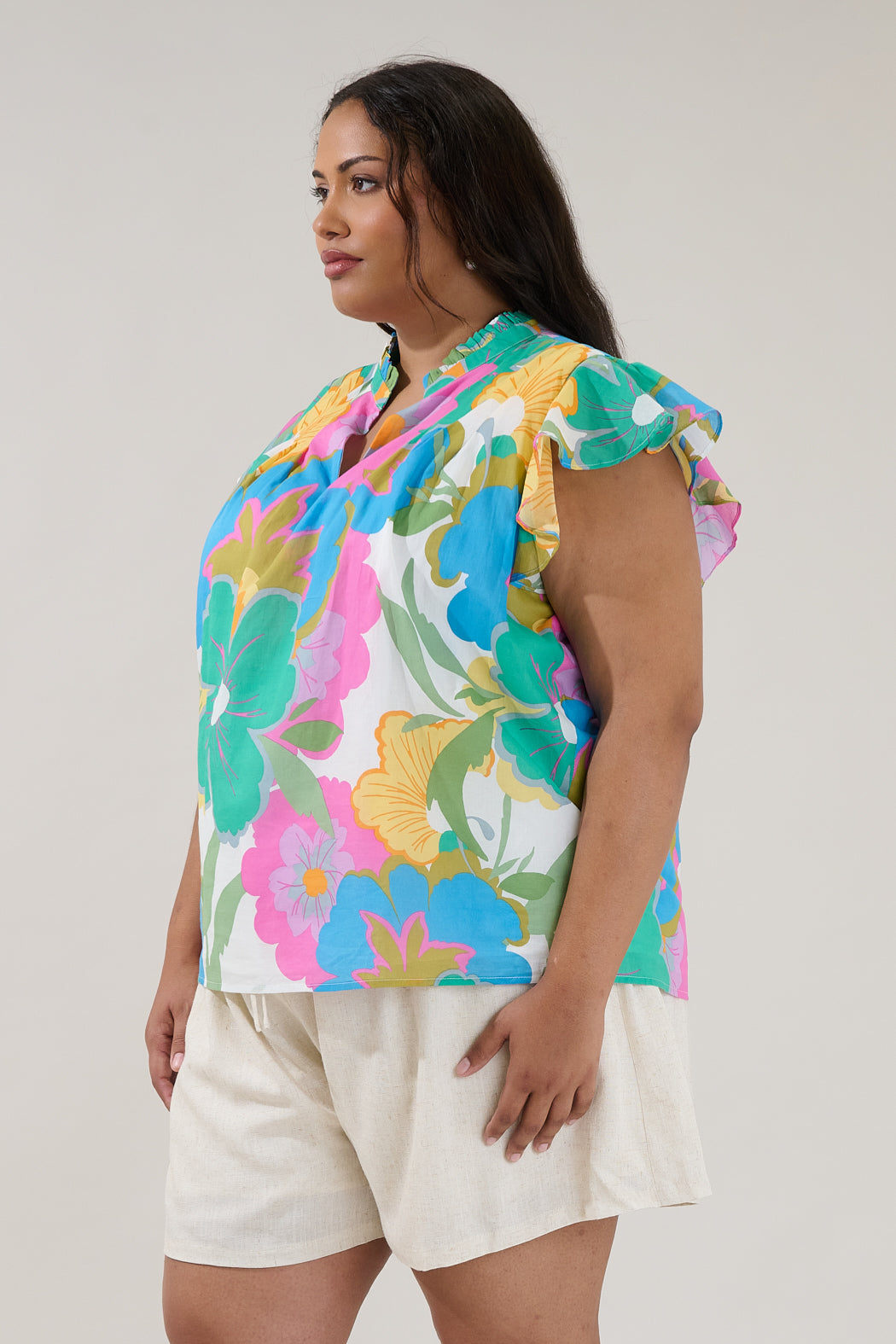 Cindi Ruffle Top Floral Curve