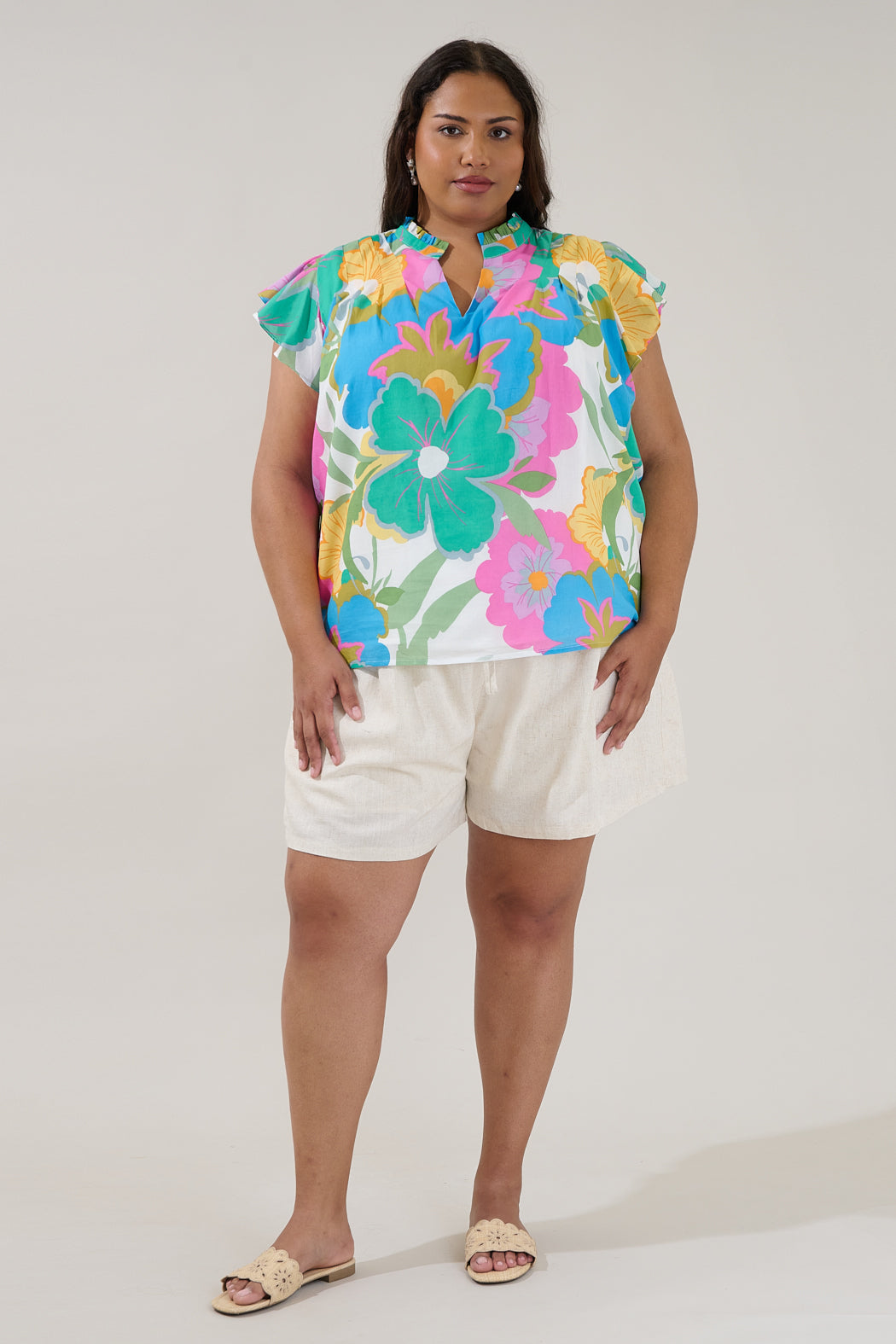 Cindi Ruffle Top Floral Curve