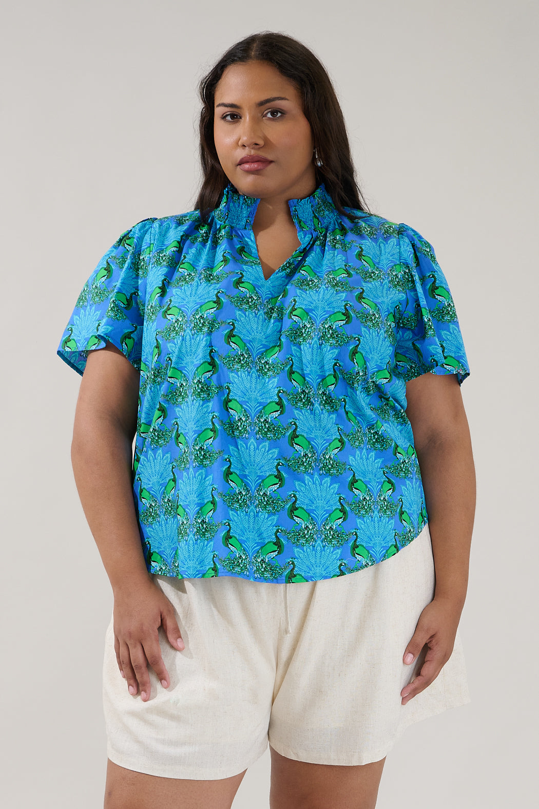 Barcy Smocked Top Peacock Curve