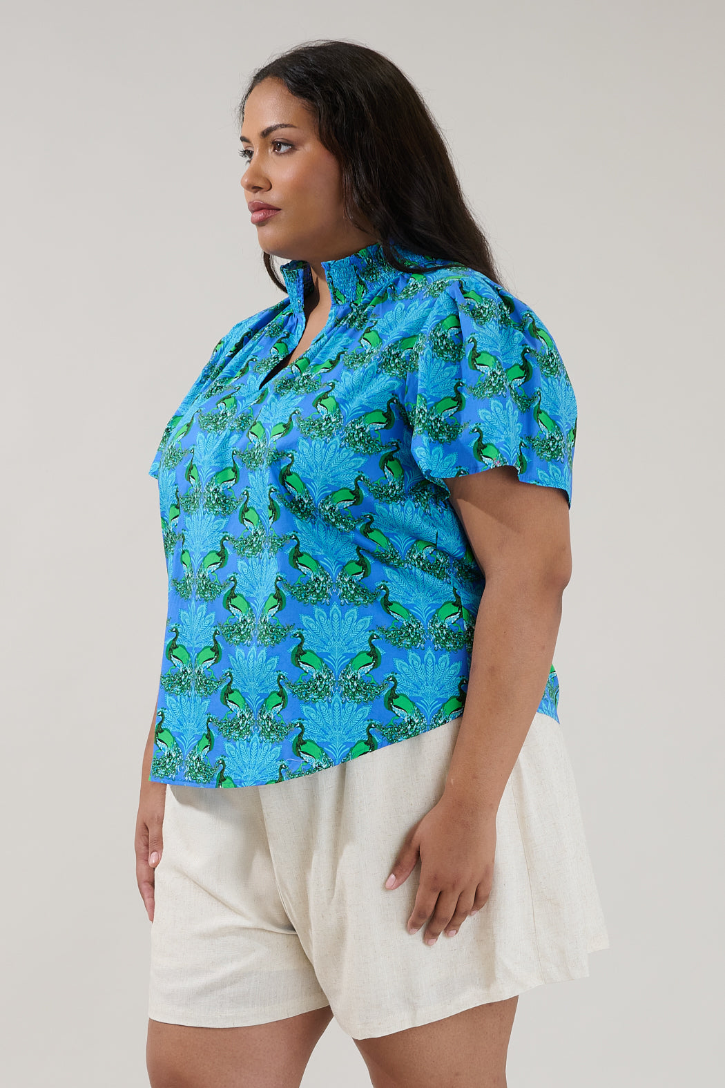 Barcy Smocked Top Peacock Curve