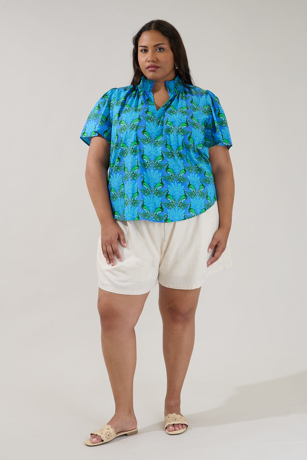 Barcy Smocked Top Peacock Curve