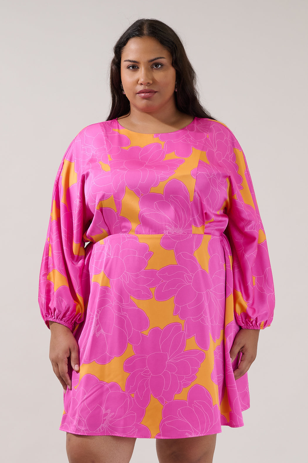 Gregoria Long Sleeve Mini Dress Floral Curve