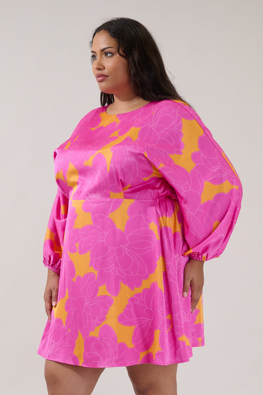 Gregoria Long Sleeve Mini Dress Floral Curve